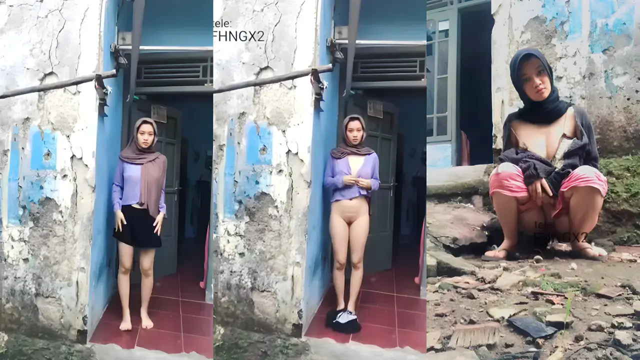 Abg cantik HIJAB Eksib Depan Rumah 